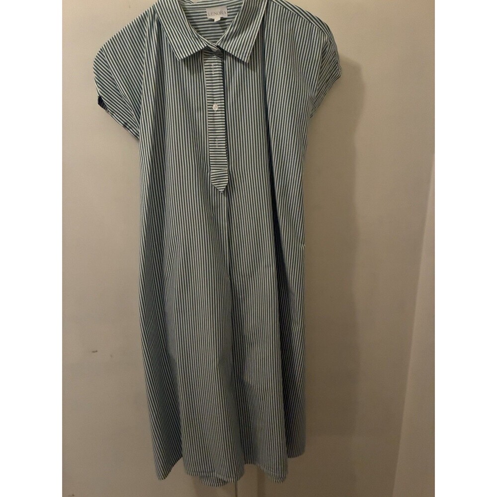 Lenora Women’s Blue Striped Button Front Shirt Dress Short Sleeve Size XL